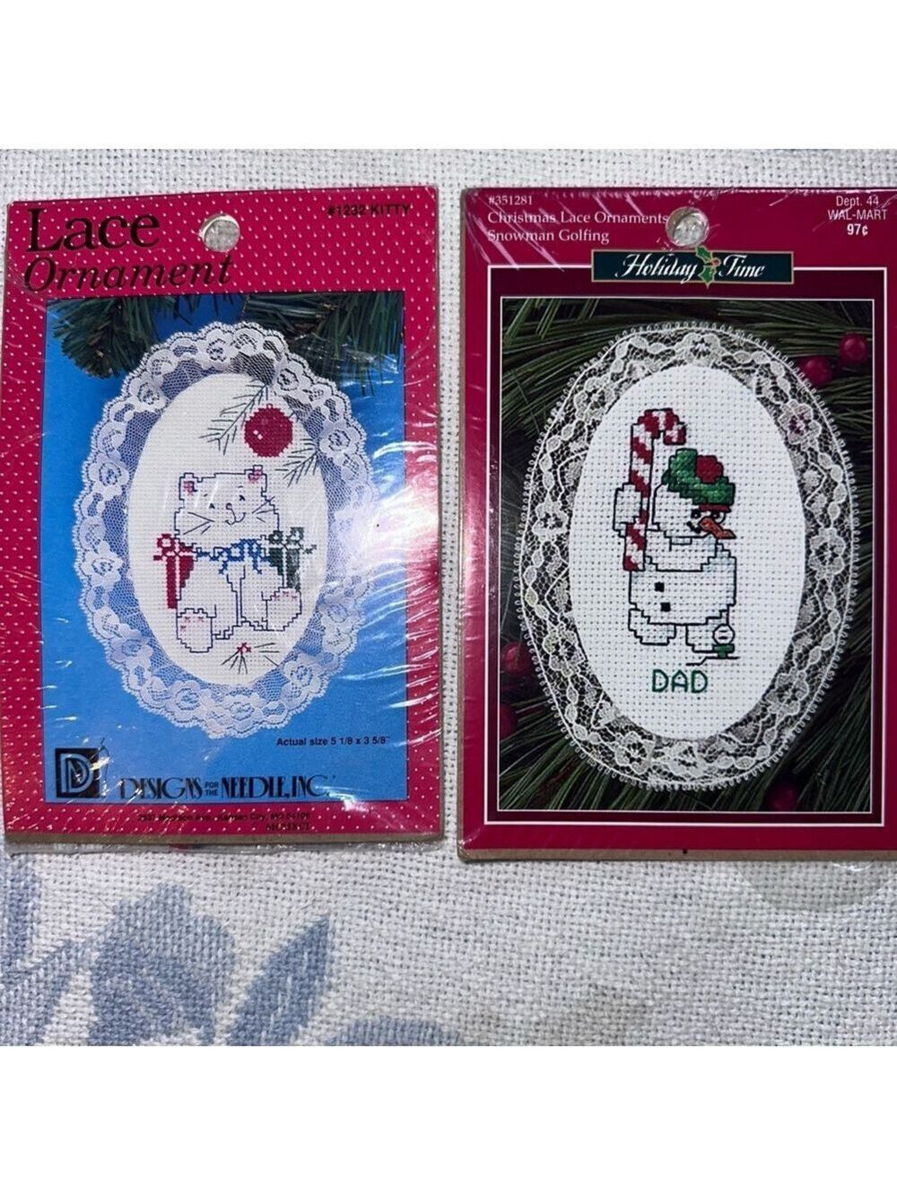 NOS Cross Stitch Christmas Lace Ornaments Kits Lot Of 2